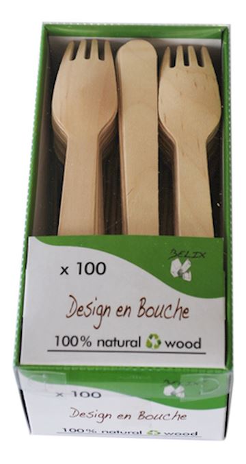 Houten vork Belix 16 cm (100 stuks)