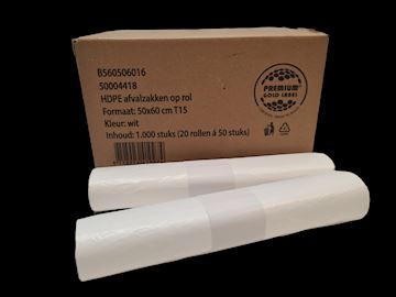 Afvalzak HDPE T15 50 x 60 cm - wit  (20 rollen à 50 stuks)