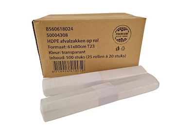 Afvalzak HDPE T23 61 x 80cm - transparant 25 rol à  20 stuks