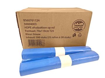 Afvalzak HDPE T25 70 x 110 cm - blauw (25 rollen à 20 stuks)