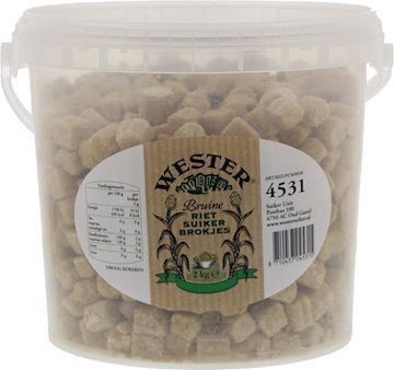 Bruine rietsuiker brokjes Wester (emmer à 2 kg)