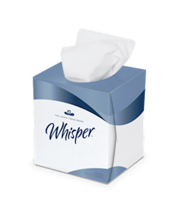Facial tissues Whisper Cube 2-laags (24 doosjes à 68 stuks)